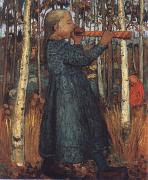 Trumpeting Gril in a Birch Wood